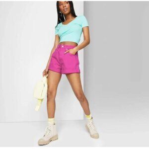 Wild Fable Pink Super-High Rise Rolled Cuff Mom Denim Shorts | Size 0 | NWT